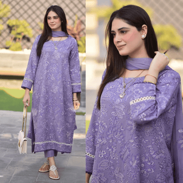 Breeze- 3PC Lawn Embroidered Suit - zab928